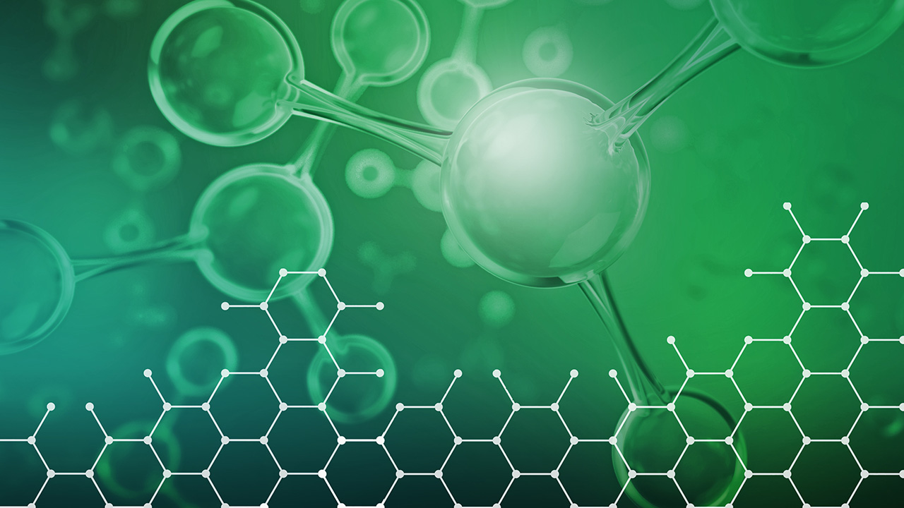 Arrière-plan vert avec molécules en superposition les unes sur les autres